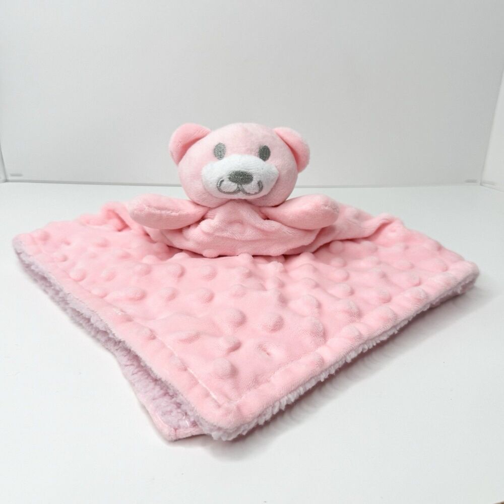 Crevent Teddy Bear Plush 14" Lovey Security Blanket Pink Textured Minky Dots